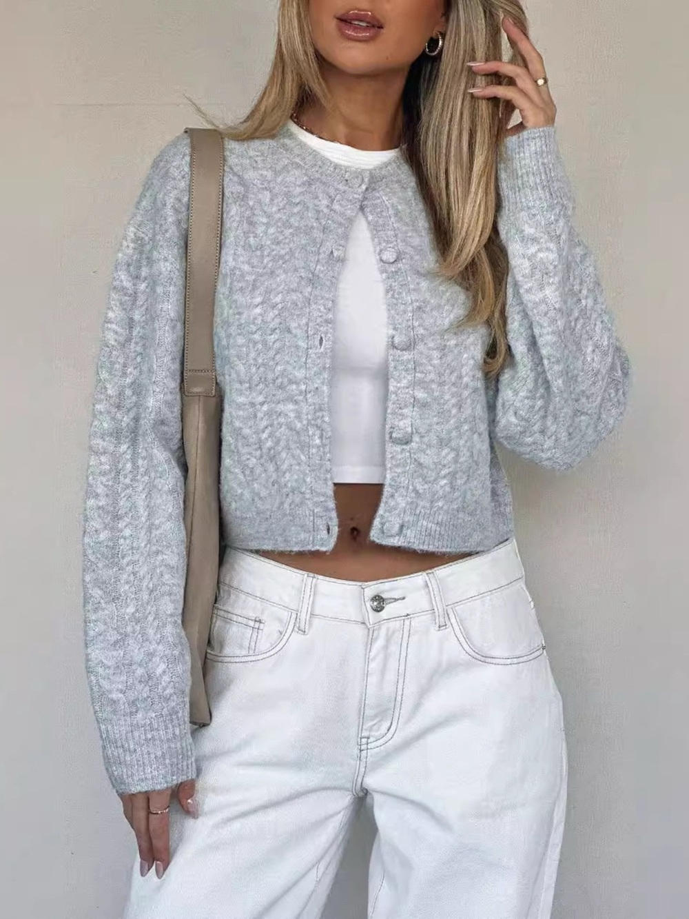 Cable Knit Button-Up Cardigan - Picture 5 of 9